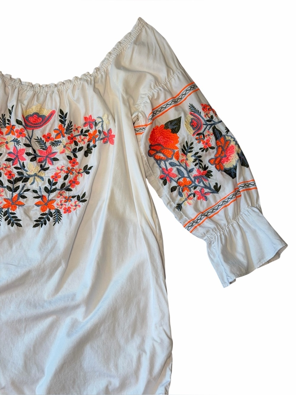 Free People Fleur Du Jour Embroidered Peasant Mini Dress Boho Floral Tunic L - Picture 12 of 16